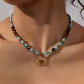 Evil Eye Tiger's & Turquoise Necklace | Protective Spiritual Jewelry - Auratract